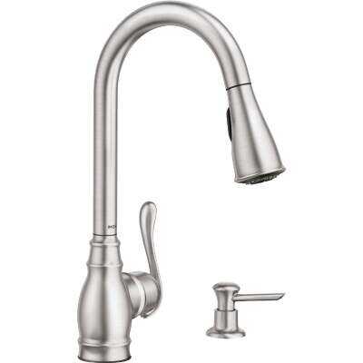 Moen Anabelle 1-Handle Lever Pull-Down Kitchen Faucet with Soap Dispenser, Spot Resist Stainless Steel